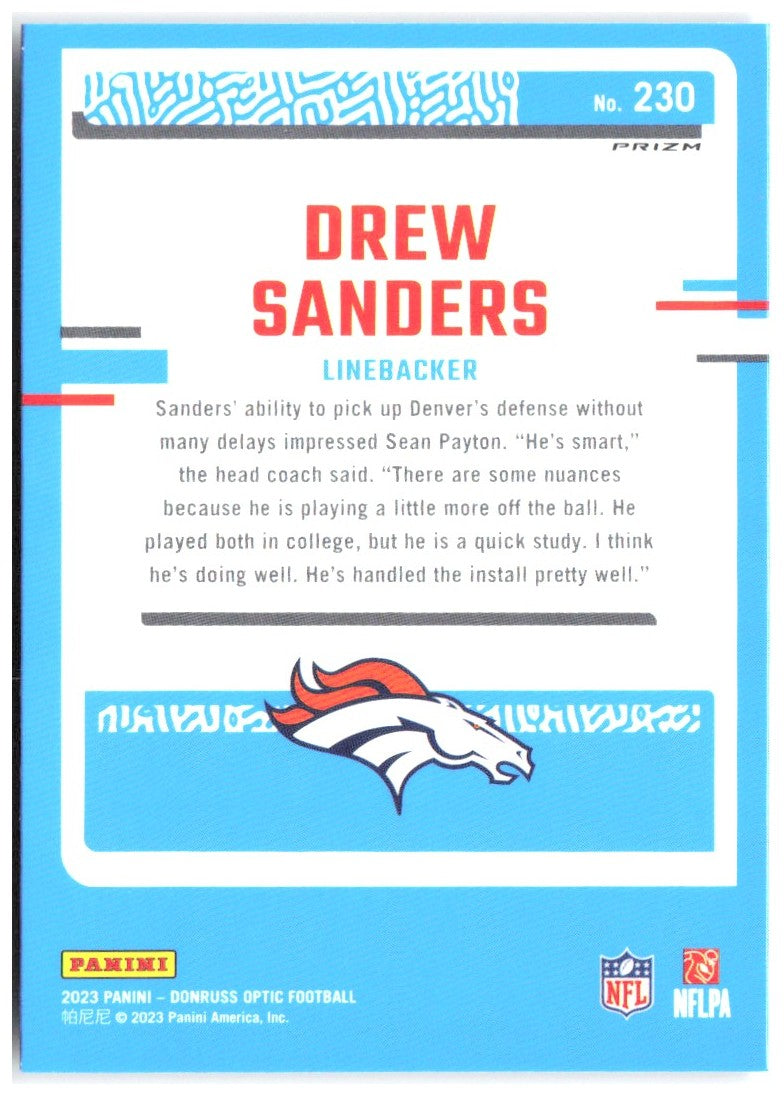 Drew Sanders Donruss Optic - Purple Shock 230 2023 Denver Broncos