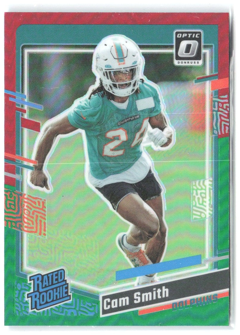 Cam Smith Donruss - Optic Rated Rookie Red & Green Prizm 364 2023 Miami Dolphins