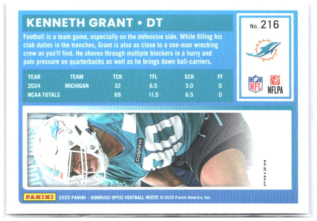 Kenneth Grant Donruss Optic - Blue Hyper 216 2025 Miami Dolphins