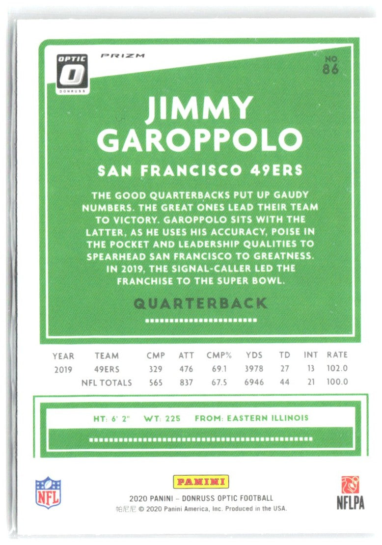 Jimmy Garoppolo Donruss Optic - Holo 86 2020 San Francisco 49ers