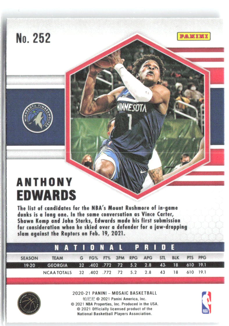 Anthony Edwards Panini Mosaic 252 2020-21 Minnesota Timberwolves