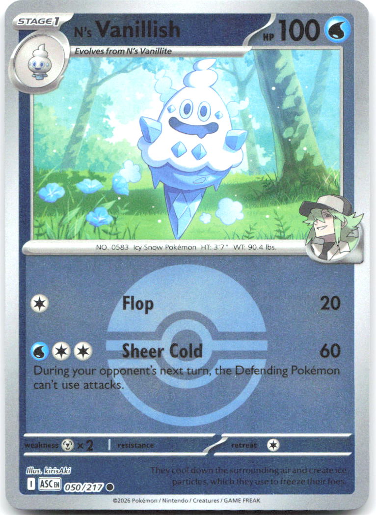 N's Vanillish Poke Ball Reverse Holo ME Ascended Heroes 050/217 NM kirisAki