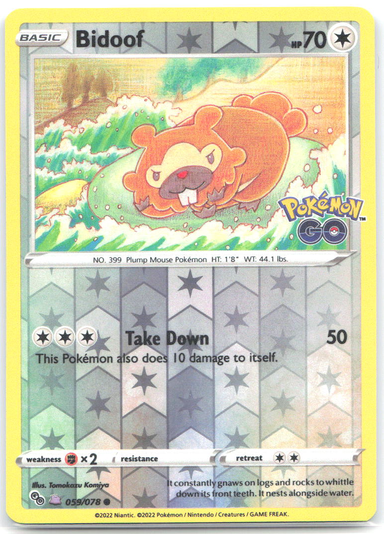 Bidoof Peelable Ditto Reverse Holo Common Pokemon GO 059/078 NM Tomokazu Komiya