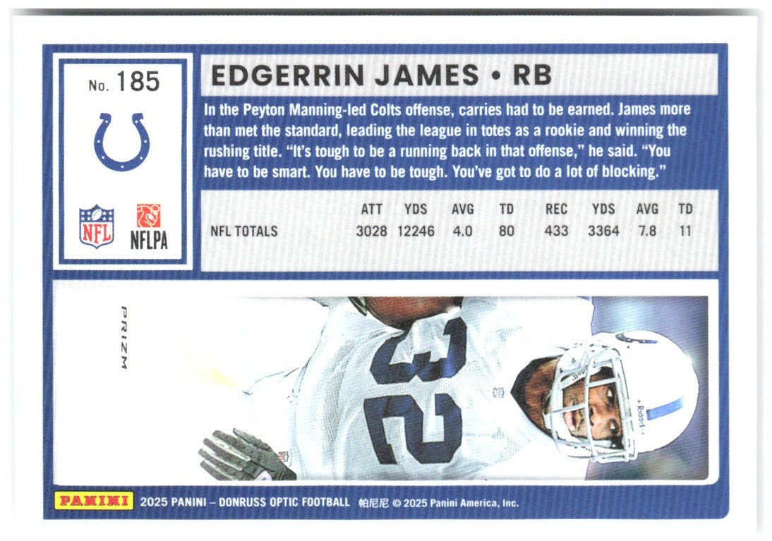 Edgerrin James Donruss Optic - Holo 185 2025 Indianapolis Colts