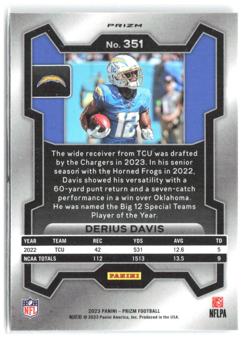 Derius Davis Panini Prizm - Silver 351 2023 Los Angeles Chargers