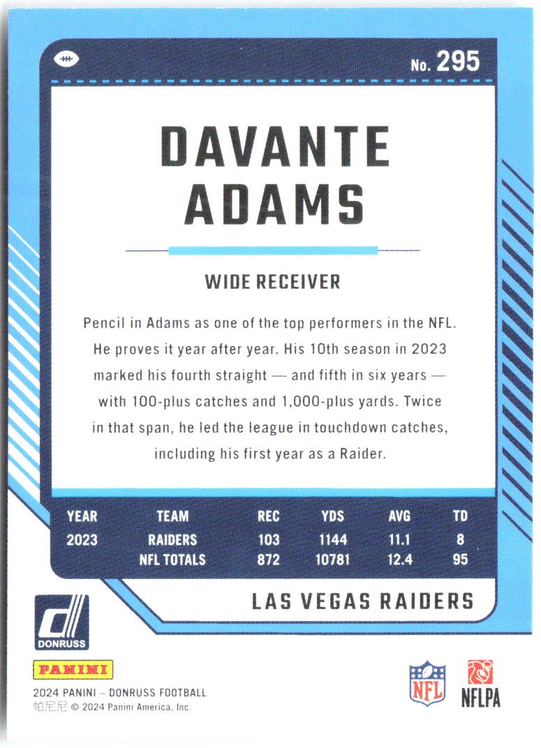 Davante Adams Donruss 295 2024 Las Vegas Raiders