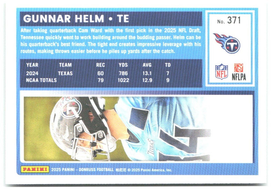 Gunnar Helm Donruss - Press Proofs Green 371 2025 Tennessee Titans