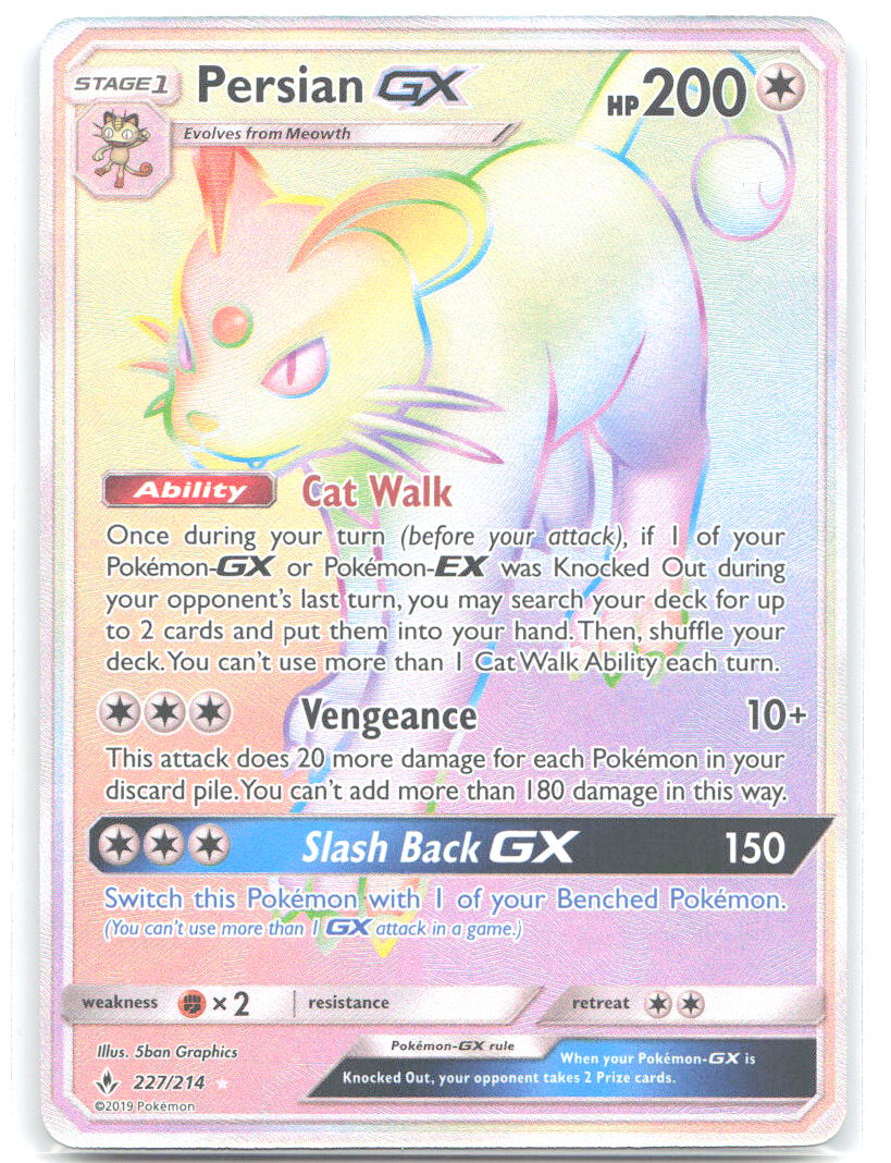 Persian GX Secret Holo Secret Rare SM Unbroken Bonds 227/214 NM 5ban Graphics