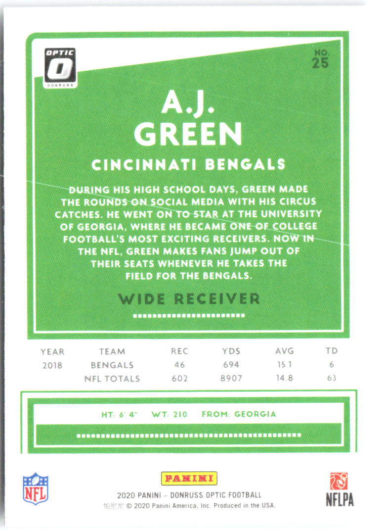 A.J. Green Donruss Optic 25 2020 Cincinnati Bengals