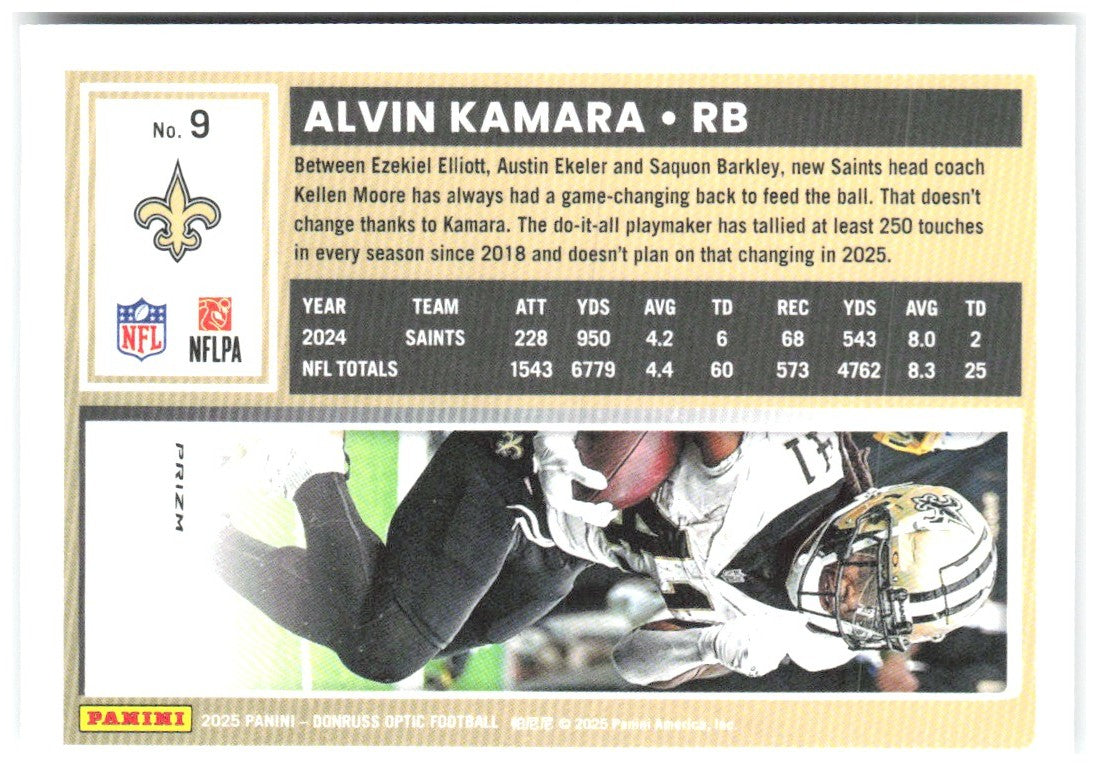 Alvin Kamara Donruss Optic - Holo 9 2025 New Orleans Saints