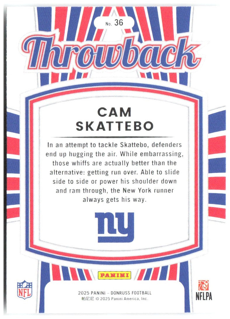 Cam Skattebo Donruss - Rated Rookies Throwback 36 2025 New York Giants