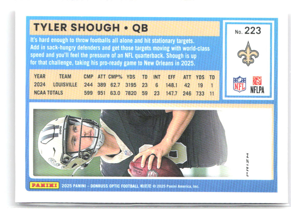 Tyler Shough Donruss Optic - Pink 223 2025 New Orleans Saints