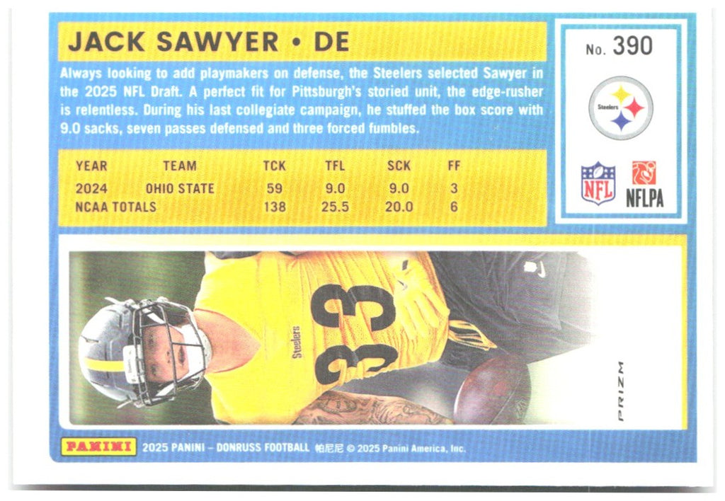 Jack Sawyer Donruss - Optic Rated Rookies Red Wave 390 2025 Pittsburgh Steelers