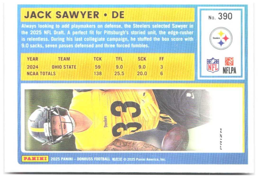 Jack Sawyer Donruss - Optic Rated Rookies Red Wave 390 2025 Pittsburgh Steelers
