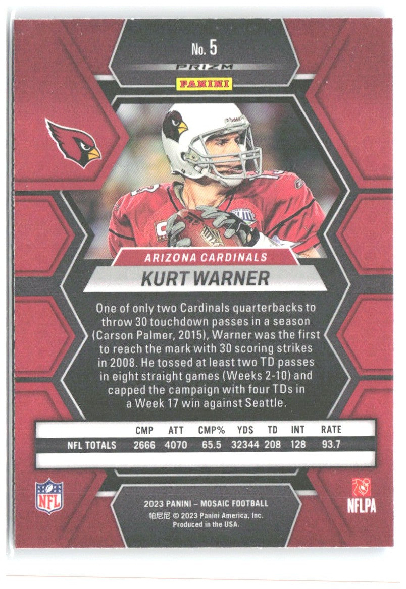 Kurt Warner Panini Mosaic - Reactive Blue Mosaic 5 2023 Arizona Cardinals