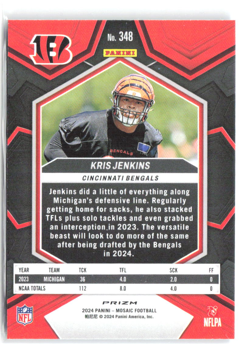 Kris Jenkins Panini Mosaic - Mosaic Reactive Blue 348 2024 Cincinnati Bengals