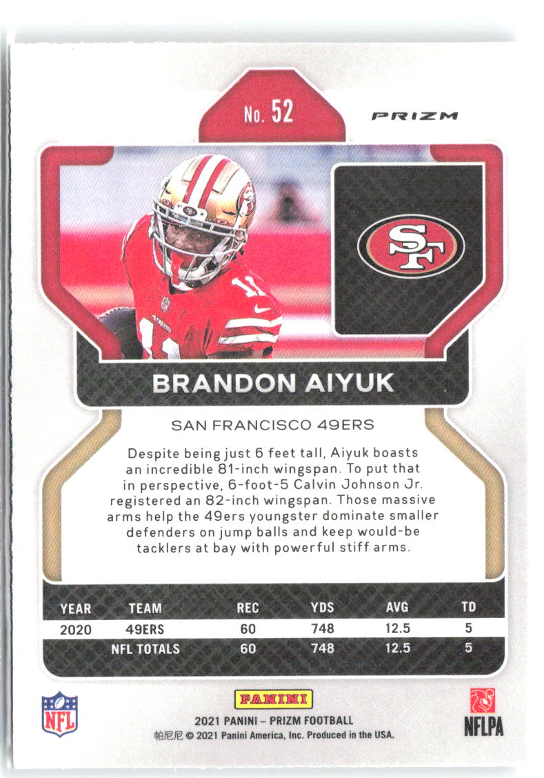 Brandon Aiyuk Panini Prizm - Silver 52 2021 San Francisco 49ers