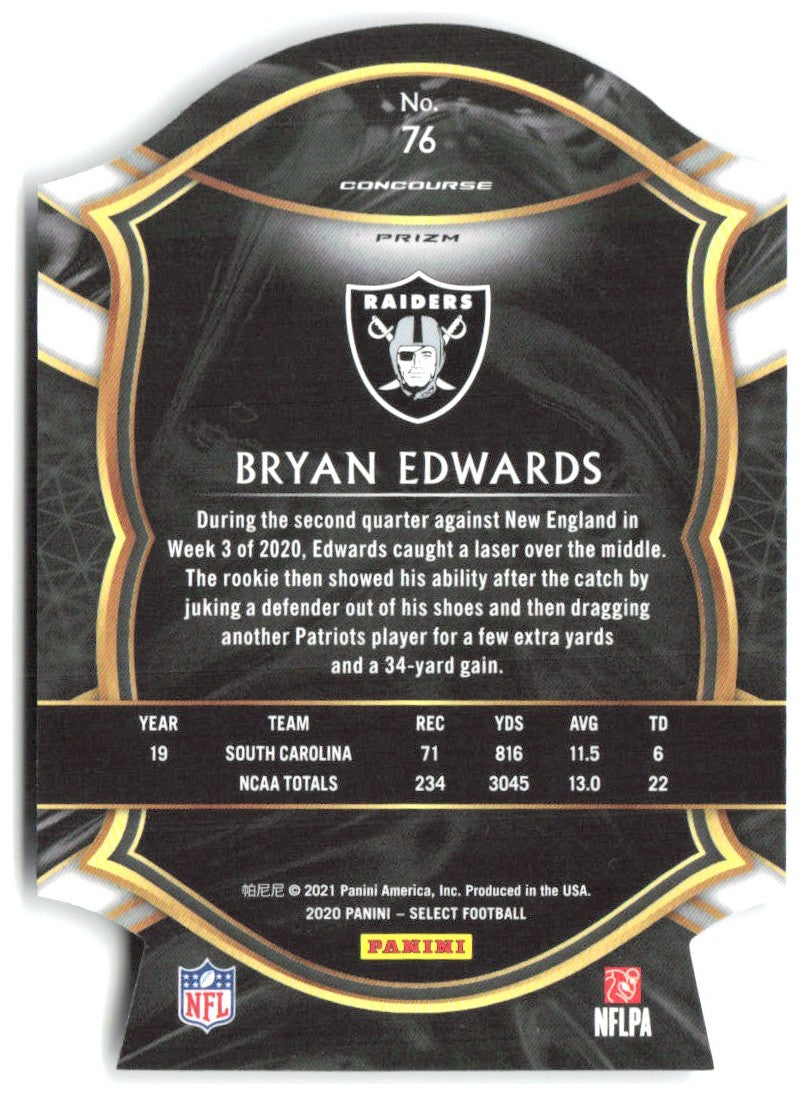 Bryan Edwards Panini Select - Purple Prizm Die Cut 76 2020 Las Vegas Raiders