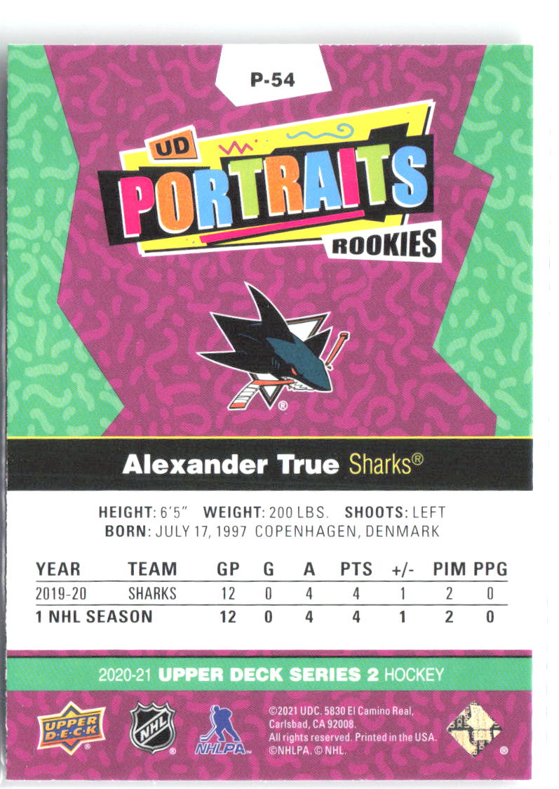 Alexander True Upper Deck - UD Portraits P-54 2020-21 San Jose Sharks