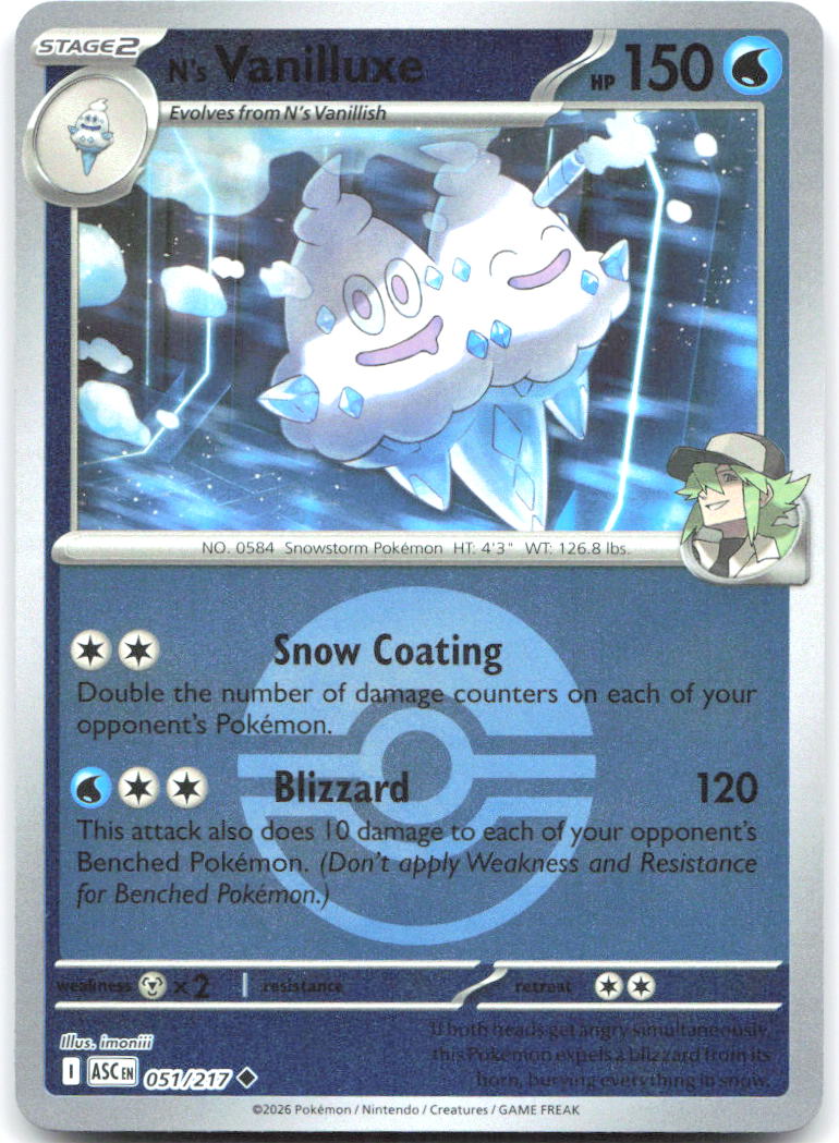N's Vanilluxe Poke Ball Reverse Holo ME Ascended Heroes 051/217 NM imoniii