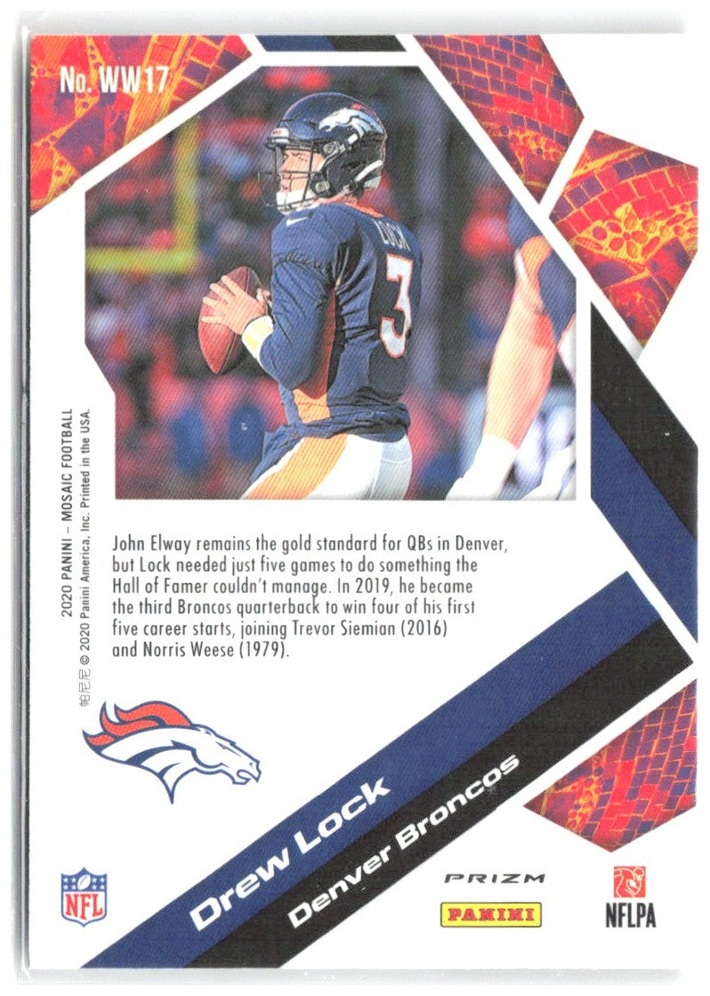 Drew Lock Panini Mosaic - Will to Win Prizm Green WW17 2020 Denver Broncos