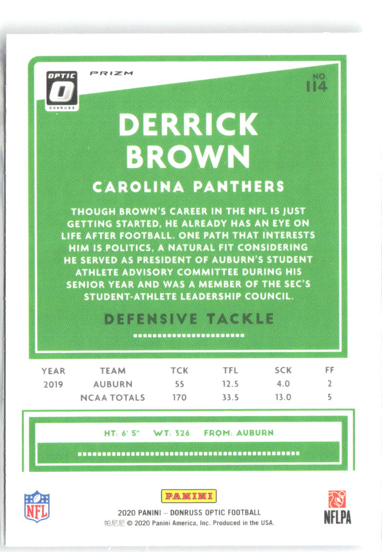 Derrick Brown Donruss Optic - Holo 114 2020 Carolina Panthers