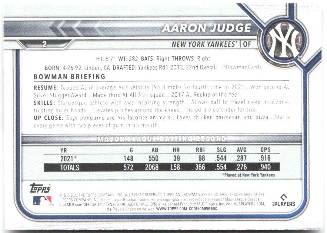 Aaron Judge Bowman 2 2022 New York Yankees