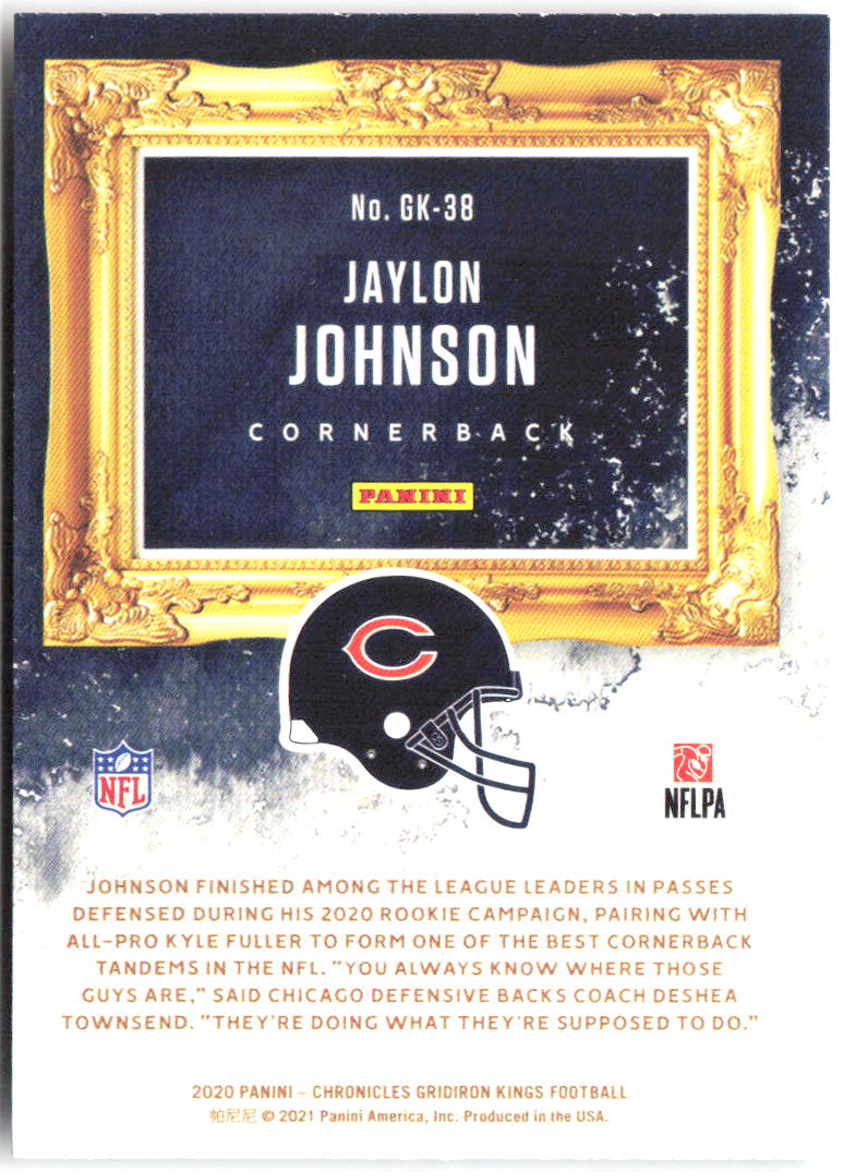 Jaylon Johnson Panini Chronicles - Gridiron Kings Pink GK-38 2020 Chicago Bears