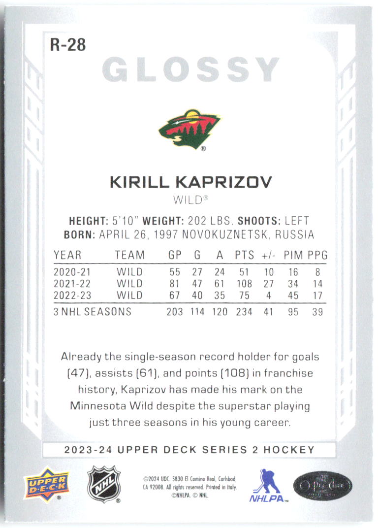 Kirill Kaprizov Upper Deck - O-Pee-Chee Glossy R-28 2023-24 Minnesota Wild