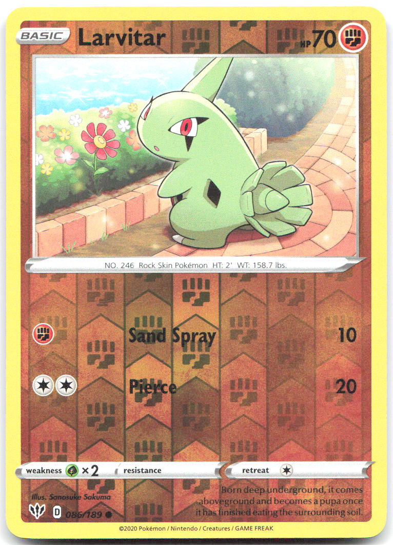 Larvitar Reverse Holo Common SWSH03 Darkness Ablaze 086/189 NM Sanosuke Sakuma