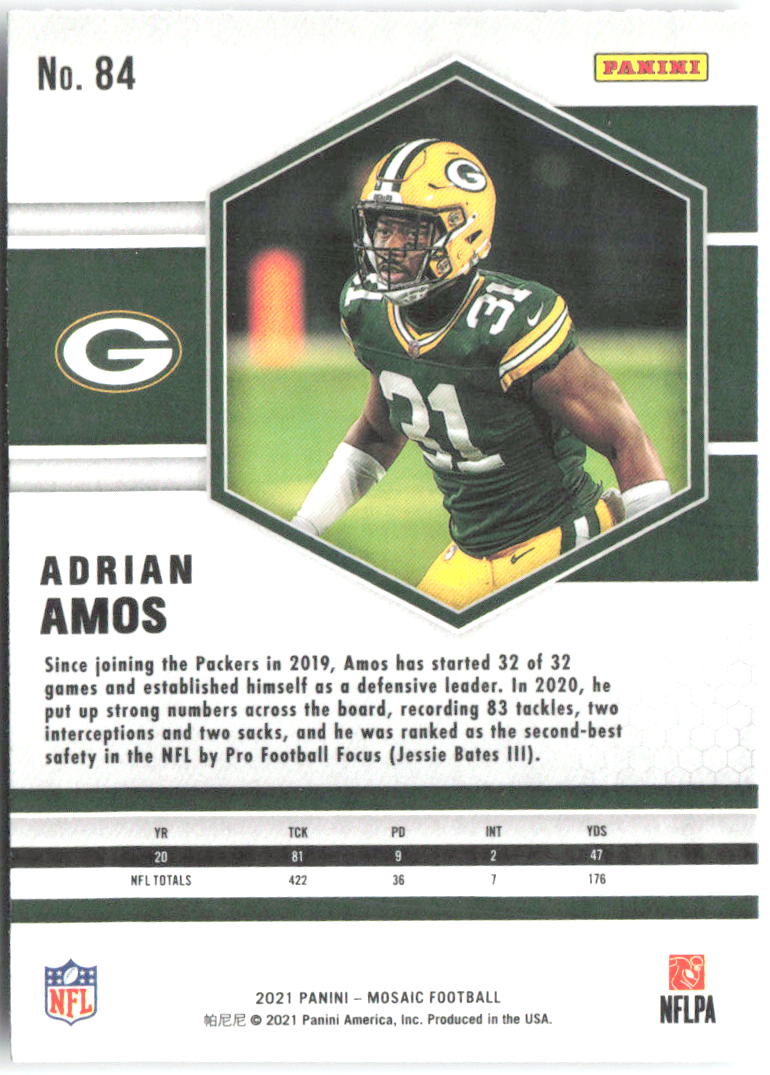 Adrian Amos Panini Mosaic 84 2021 Green Bay Packers