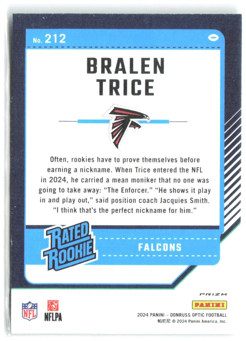 Bralen Trice Donruss Optic - Green Velocity 212 2024 Atlanta Falcons