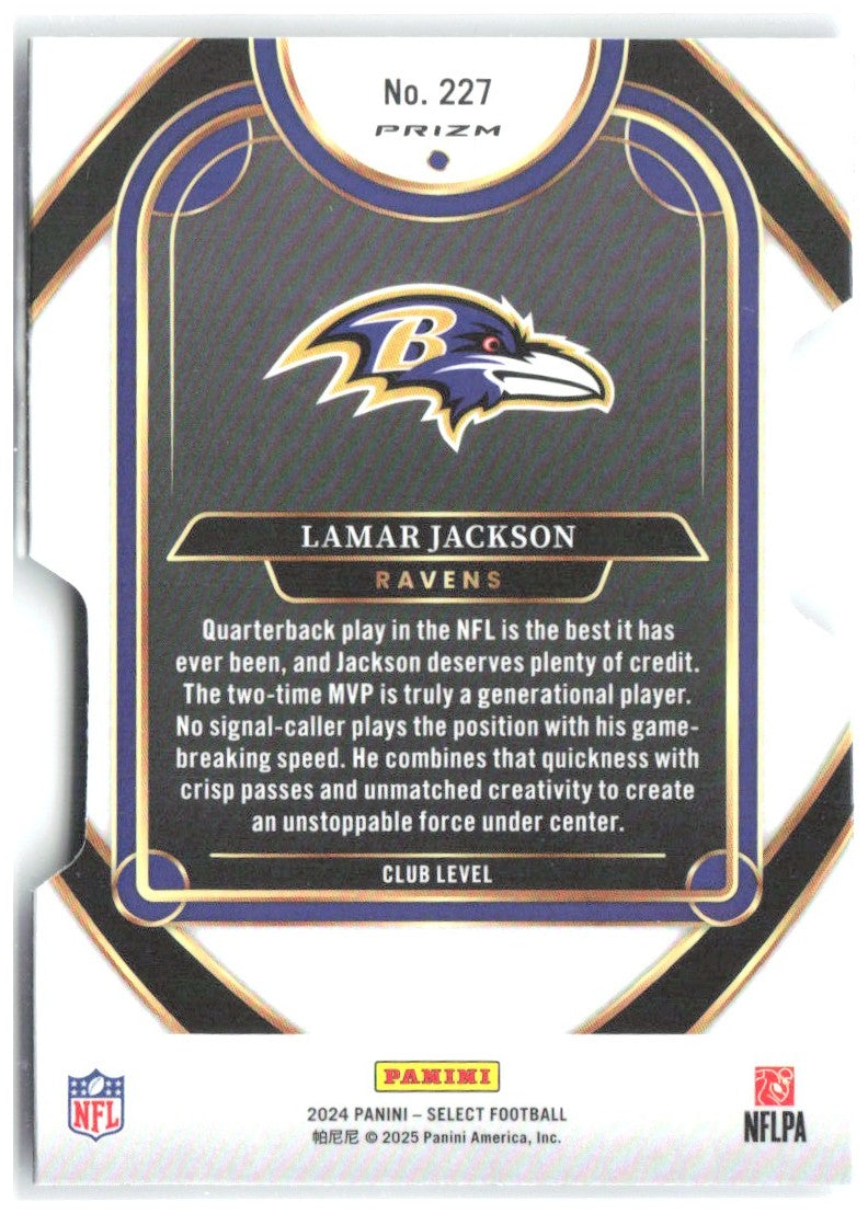 Lamar Jackson Panini Select - Silver Prizm Die Cut 227 2024 Baltimore Ravens