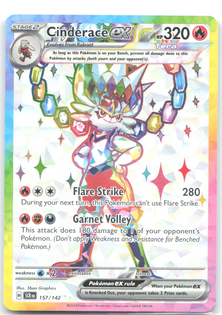Cinderace ex Holo Ultra Rare SV07: Stellar Crown 157/142 NM 5ban Graphics