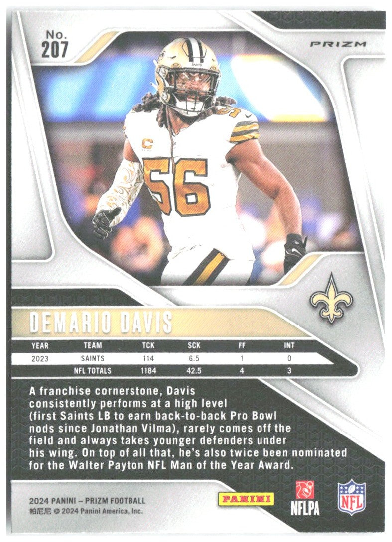 Demario Davis Panini Prizm - Black and White Checker 207 2024 New Orleans Saints