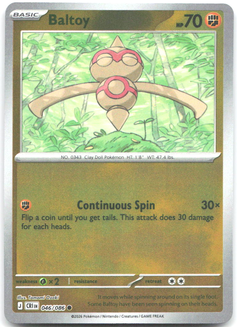 Baltoy Reverse Holo Common ME04: Chaos Rising 046/086 NM Tomomi Ozaki