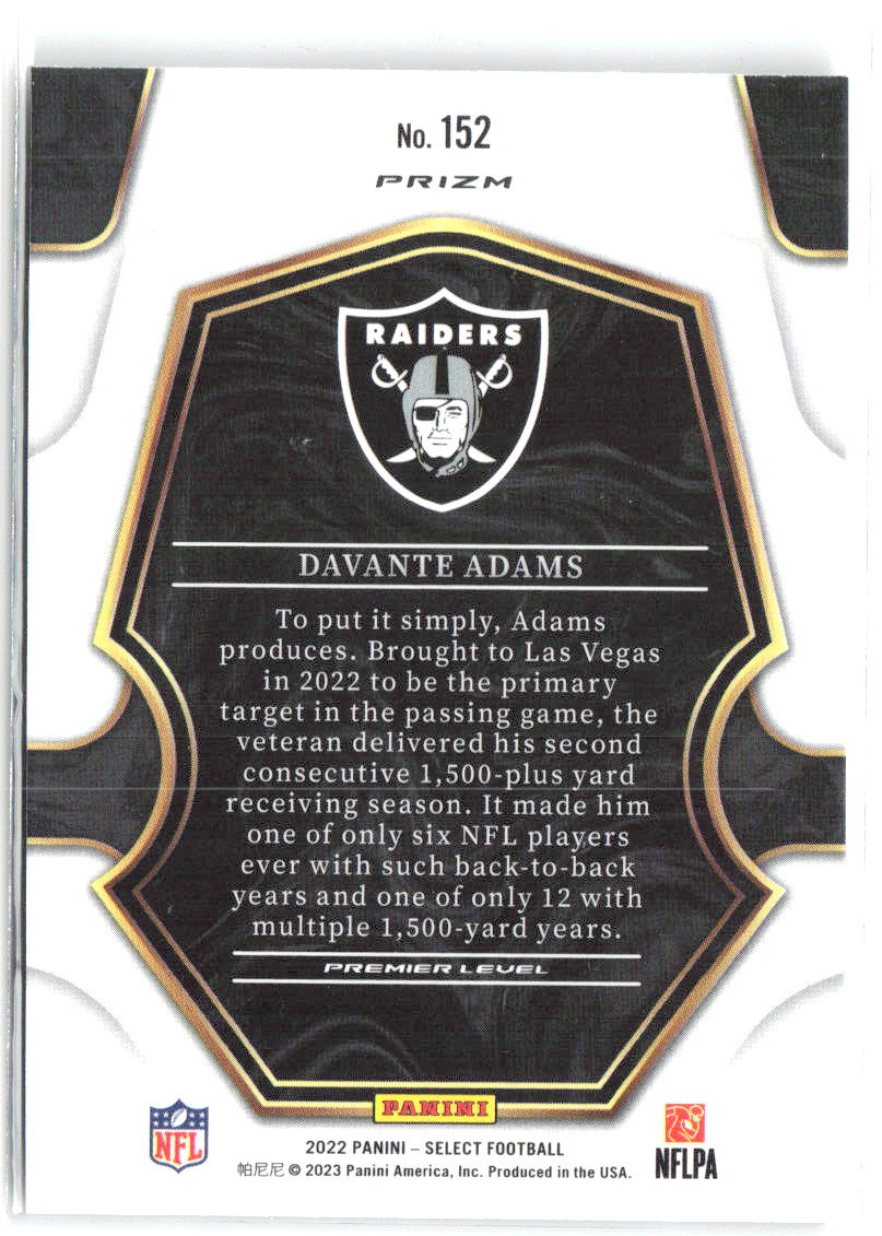 Davante Adams Panini Select - Silver Prizm 152 2022 Las Vegas Raiders
