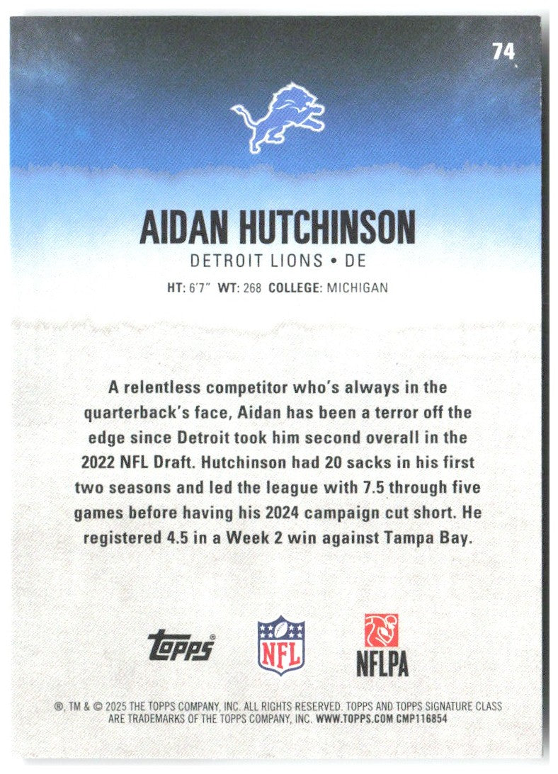 Aidan Hutchinson Topps Signature Class 74 2025 Detroit Lions