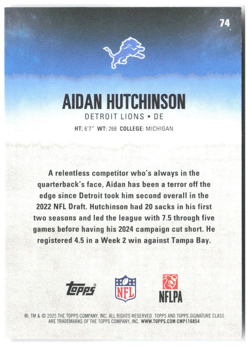 Aidan Hutchinson Topps Signature Class 74 2025 Detroit Lions