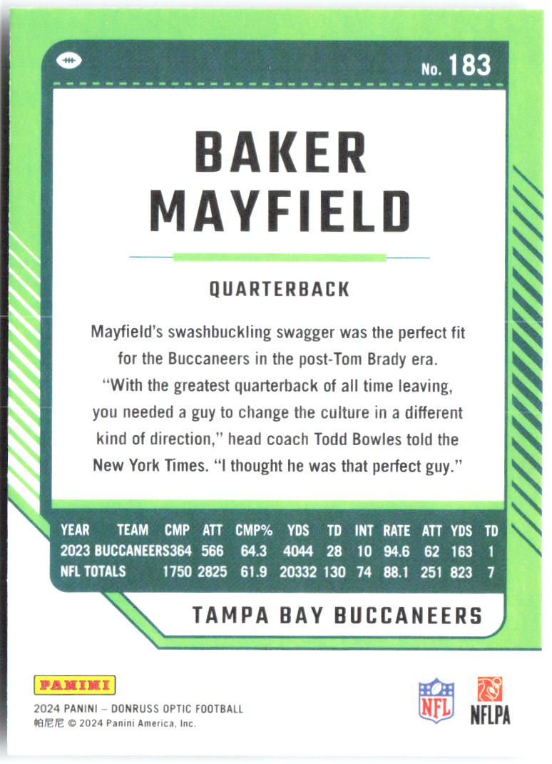 Baker Mayfield Donruss Optic 183 2024 Tampa Bay Buccaneers