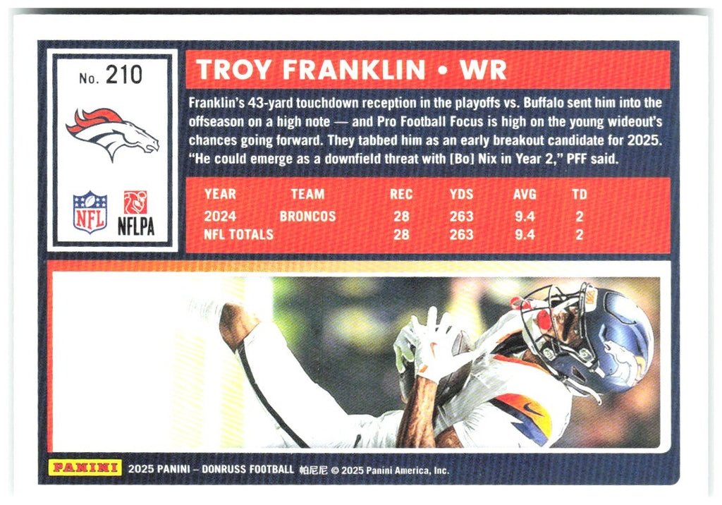 Troy Franklin Donruss - Press Proofs Green 210 2025 Denver Broncos