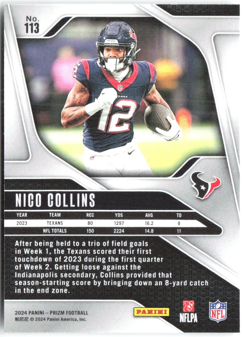 Nico Collins Panini Prizm 113 2024 Houston Texans