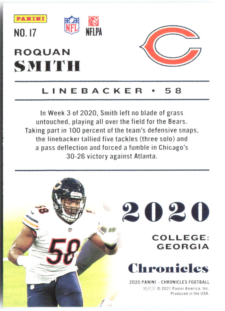 Roquan Smith Base Panini Chronicles 17 NM