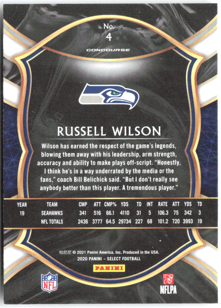 Russell Wilson Panini Select 4 2020 Seattle Seahawks
