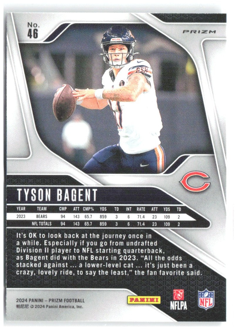 Tyson Bagent Panini Prizm - Silver 46 2024 Chicago Bears
