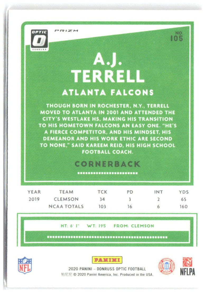 A.J. Terrell Donruss Optic - Pink 105 2020 Atlanta Falcons