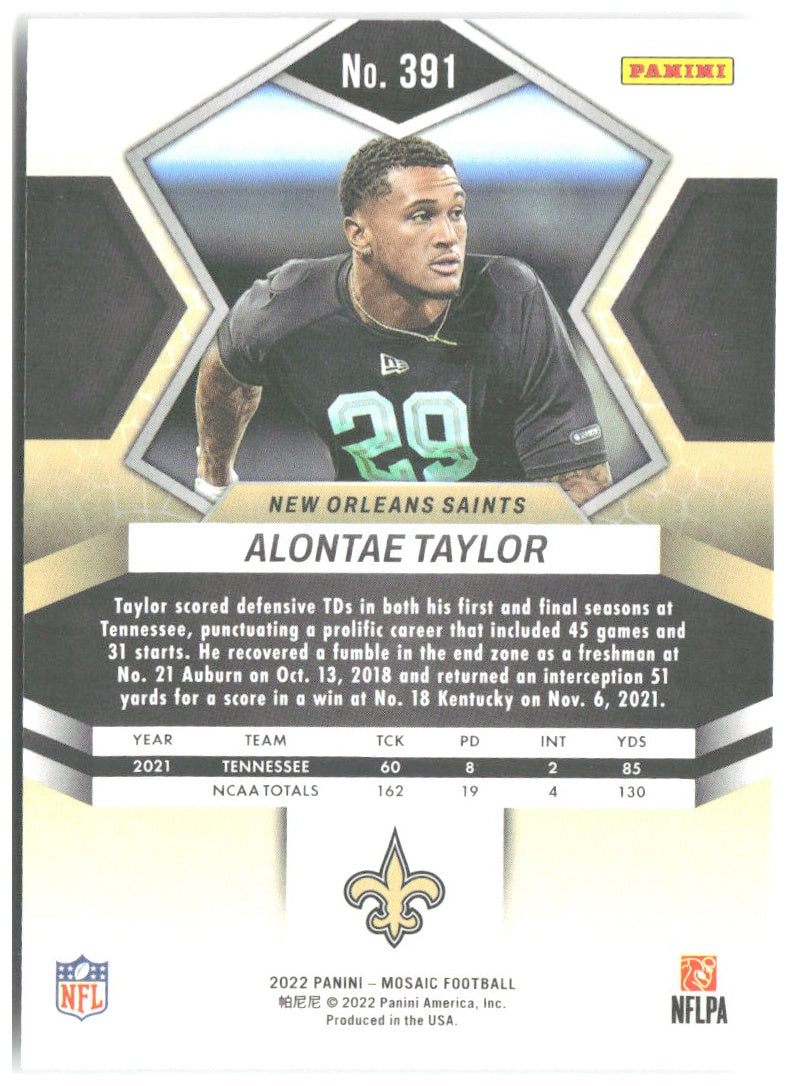 Alontae Taylor Panini Mosaic 391 2022 New Orleans Saints RC