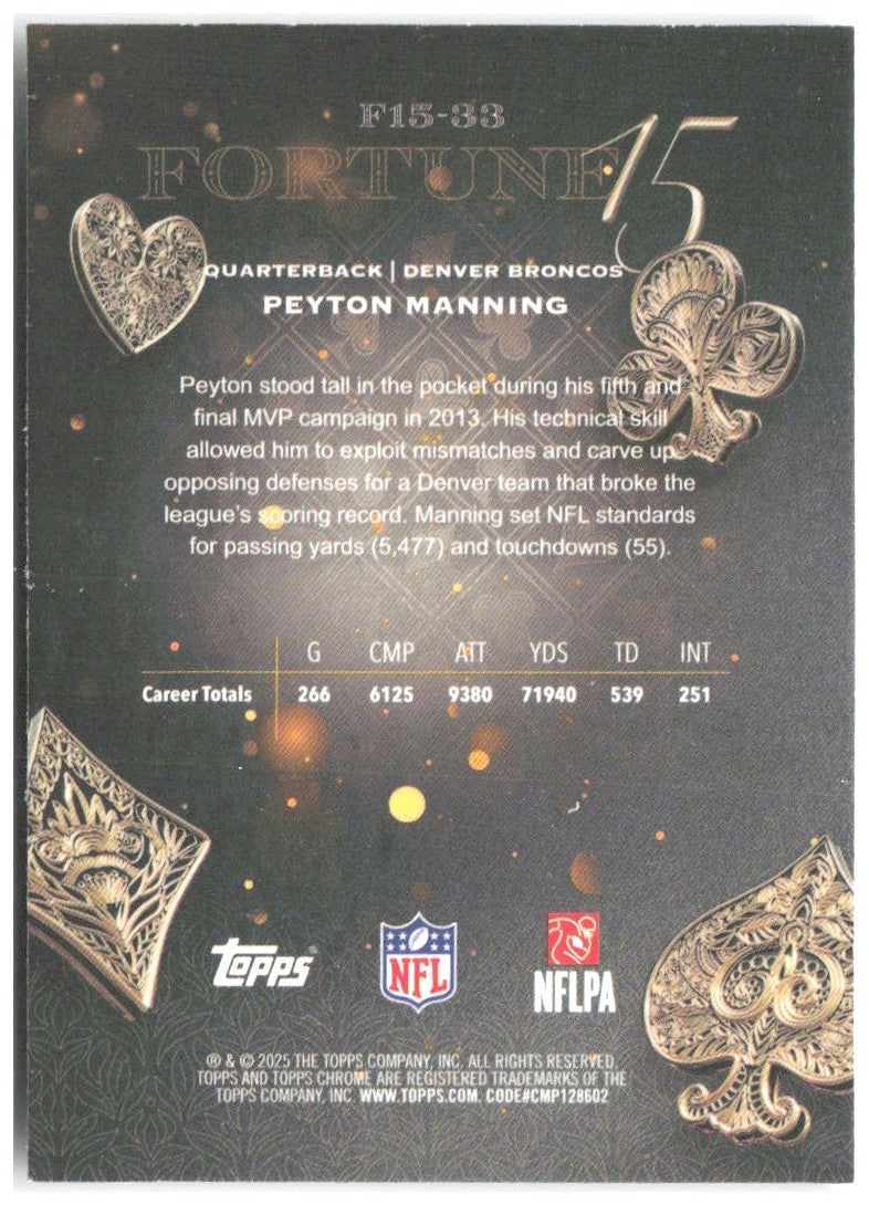 Peyton Manning Topps Chrome - Fortune 15 F15-33 2025 Denver Broncos