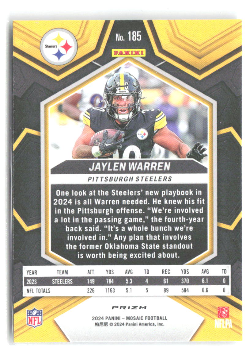 Jaylen Warren Panini Mosaic - Mosaic 185 2024 Pittsburgh Steelers