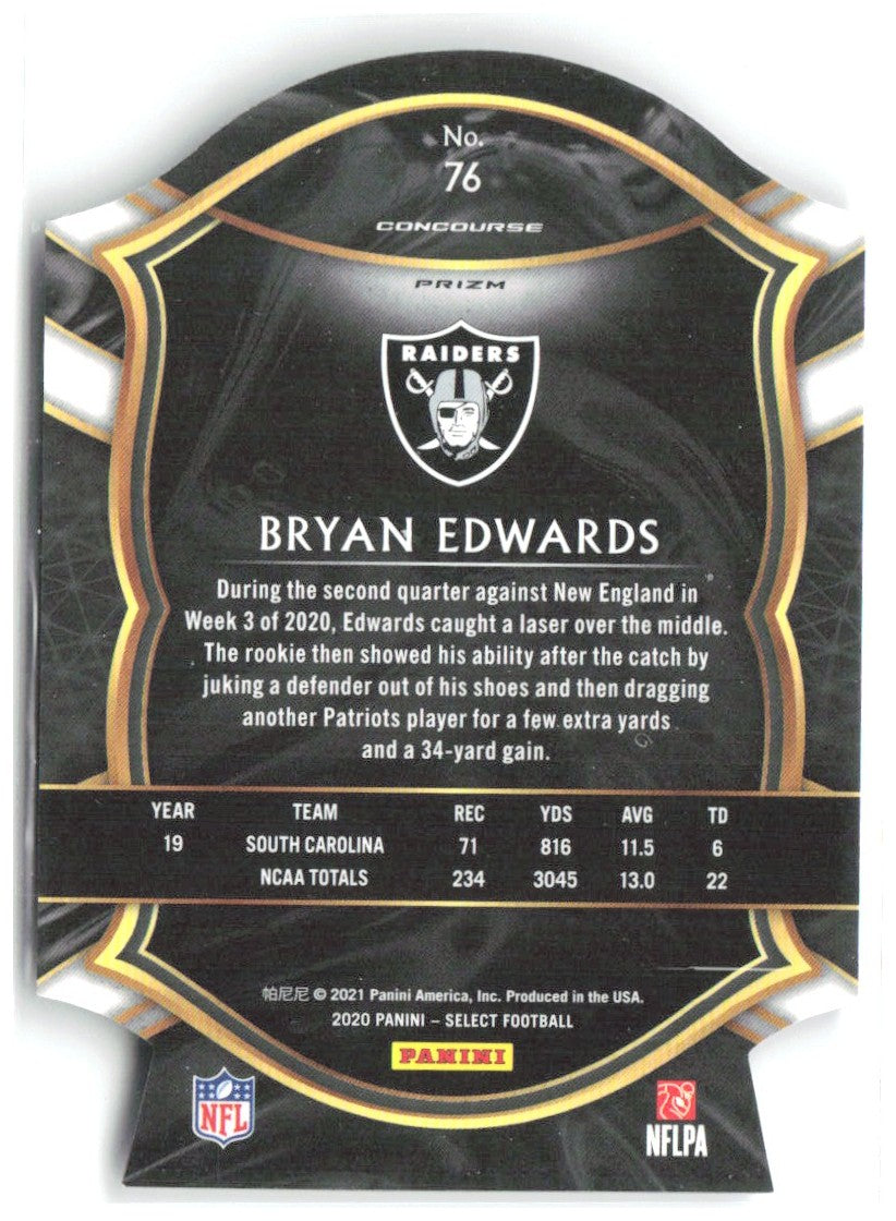 Bryan Edwards Panini Select - Purple Prizm Die Cut 76 2020 Las Vegas Raiders